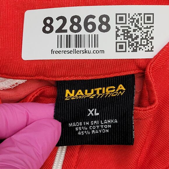 Nautica 1/4 Zip Polo Shirt Large 21x25 Red White Trim Crop - Picture 7 of 14